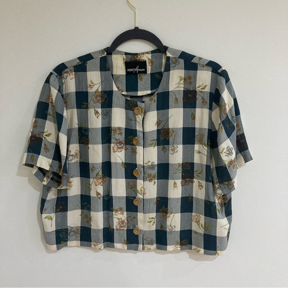 Vintage Floral Check Print Blouse